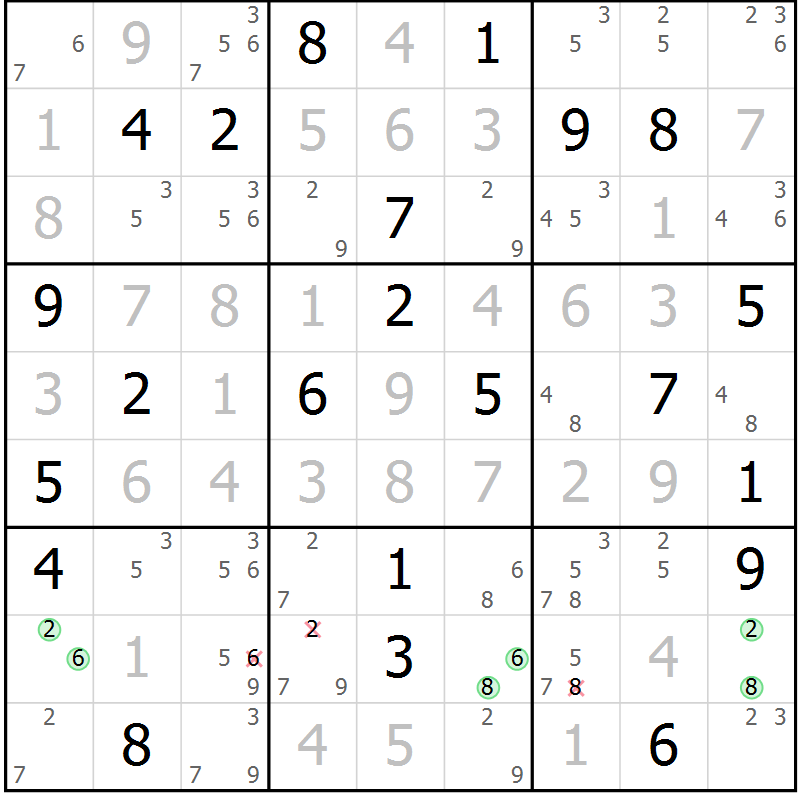 Position des candidats pour la solution de la Gr 109 page 112 du magazine de sudoku Giga sudoku niv 6-8 n° 016
