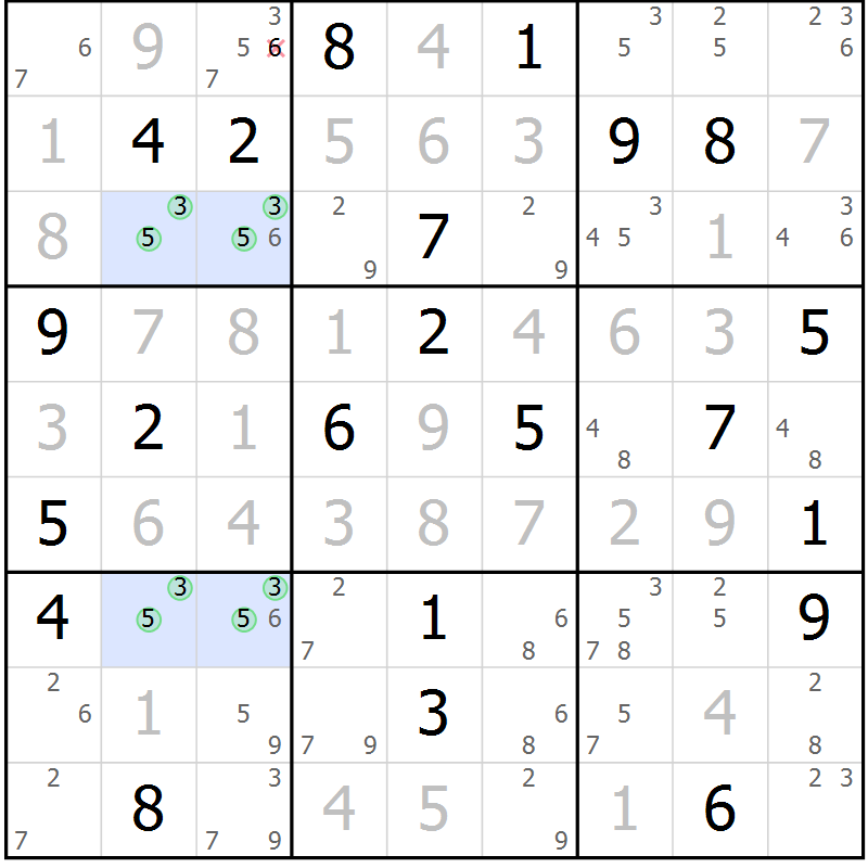 Position des candidats pour la solution de la Gr 109 page 112 du magazine de sudoku Giga sudoku niv 6-8 n° 016