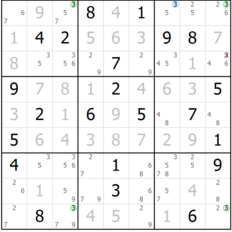 Position des candidats pour la solution de la Gr 109 page 112 du magazine de sudoku Giga sudoku niv 6-8 n° 016