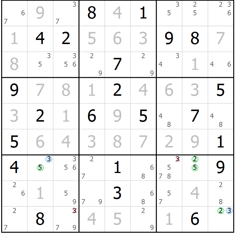 Position des candidats pour la solution de la Gr 109 page 112 du magazine de sudoku Giga sudoku niv 6-8 n° 016