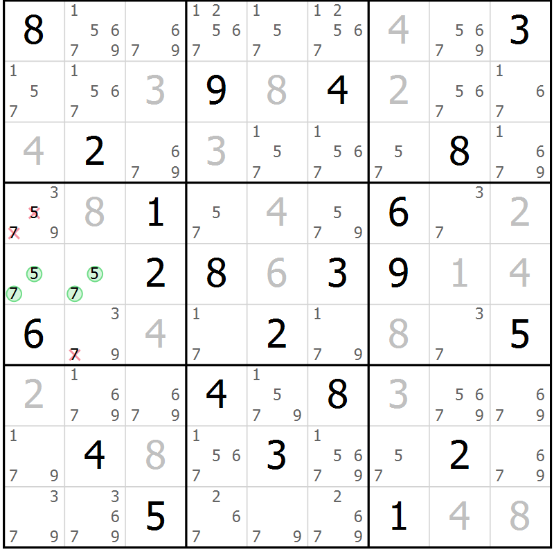 Position des candidats pour la solution de la Gr 110 page 113 du magazine de sudoku Giga sudoku niv 6-8 n° 016