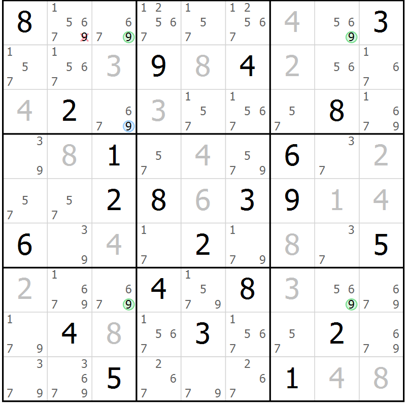 Position des candidats pour la solution de la Gr 110 page 113 du magazine de sudoku Giga sudoku niv 6-8 n° 016