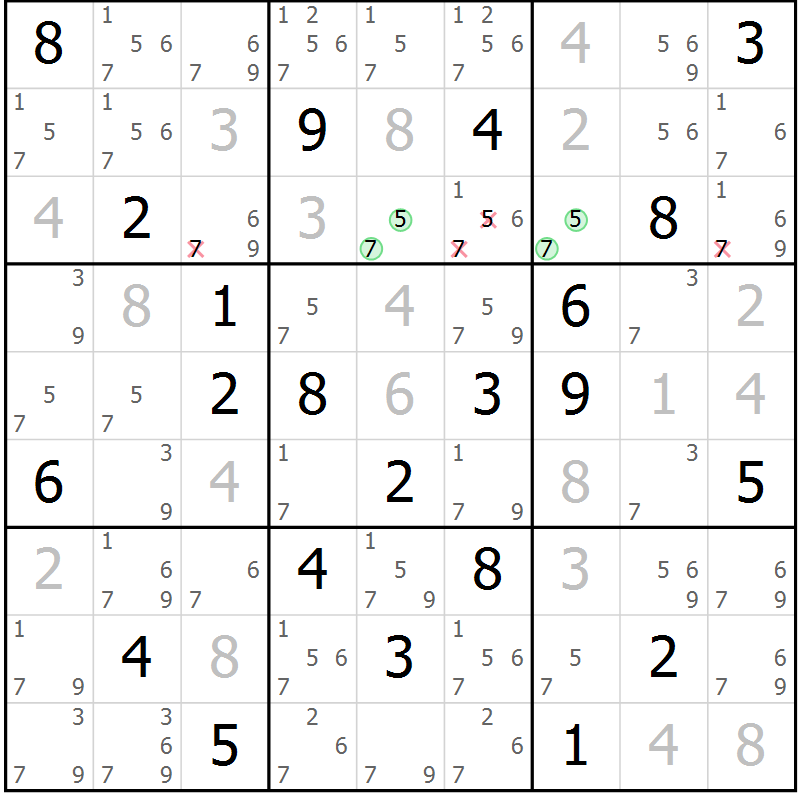 Position des candidats pour la solution de la Gr 110 page 113 du magazine de sudoku Giga sudoku niv 6-8 n° 016