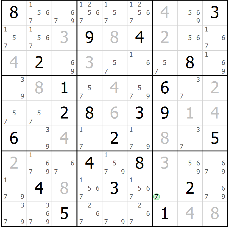 Position des candidats pour la solution de la Gr 110 page 113 du magazine de sudoku Giga sudoku niv 6-8 n° 016