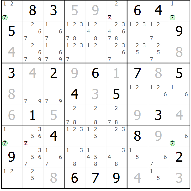Position des candidats pour la solution de la Gr 111 page 114 du magazine de sudoku Giga sudoku niv 6-8 n° 016
