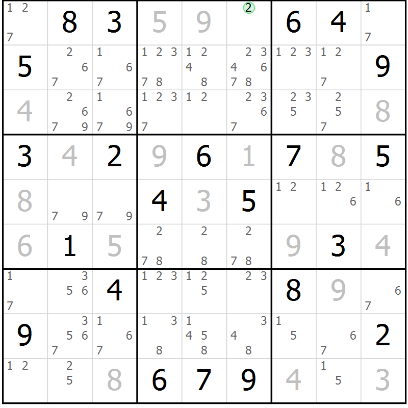 Position des candidats pour la solution de la Gr 111 page 114 du magazine de sudoku Giga sudoku niv 6-8 n° 016