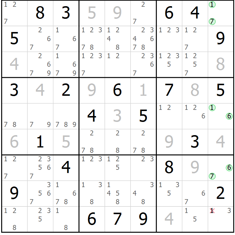 Position des candidats pour la solution de la Gr 111 page 114 du magazine de sudoku Giga sudoku niv 6-8 n° 016