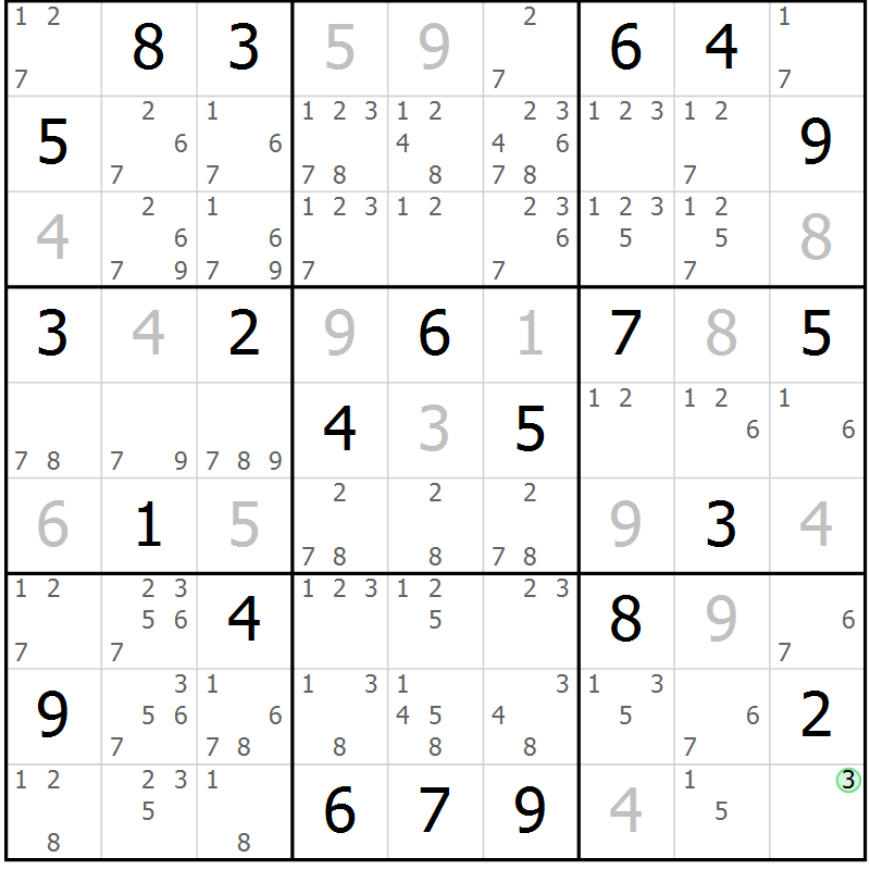 Position des candidats pour la solution de la Gr 111 page 114 du magazine de sudoku Giga sudoku niv 6-8 n° 016