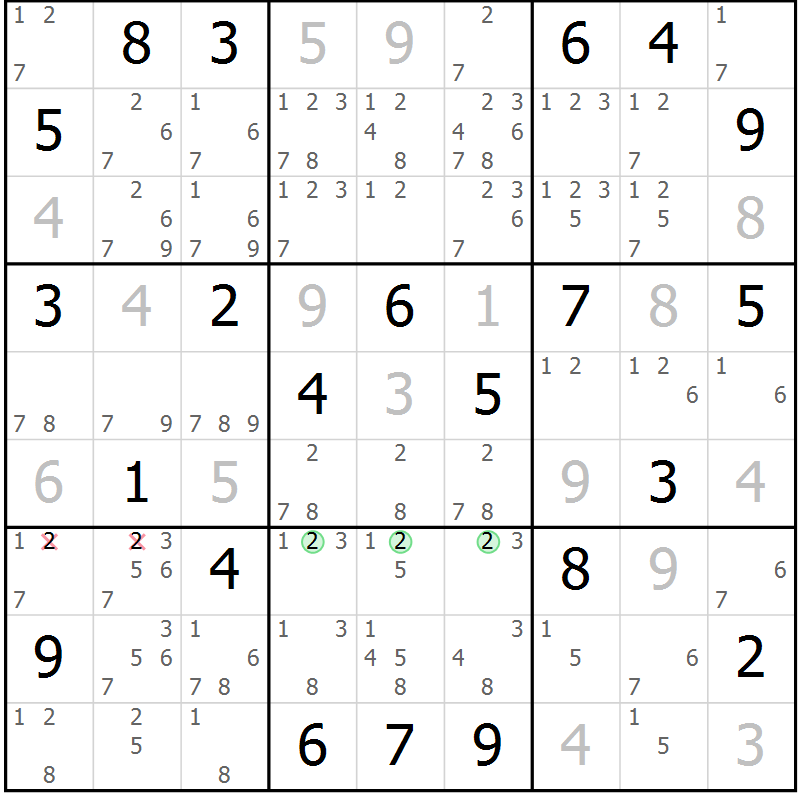Position des candidats pour la solution de la Gr 111 page 114 du magazine de sudoku Giga sudoku niv 6-8 n° 016