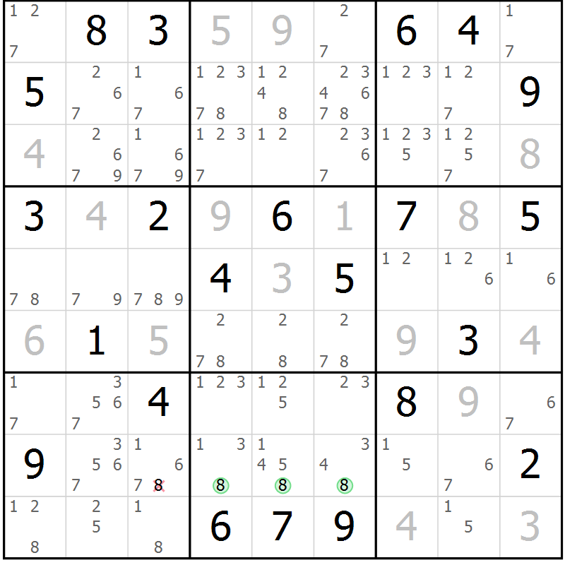 Position des candidats pour la solution de la Gr 111 page 114 du magazine de sudoku Giga sudoku niv 6-8 n° 016