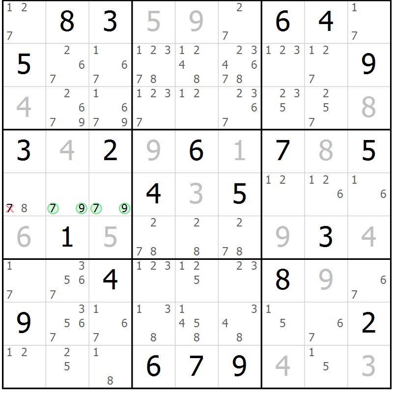 Position des candidats pour la solution de la Gr 111 page 114 du magazine de sudoku Giga sudoku niv 6-8 n° 016