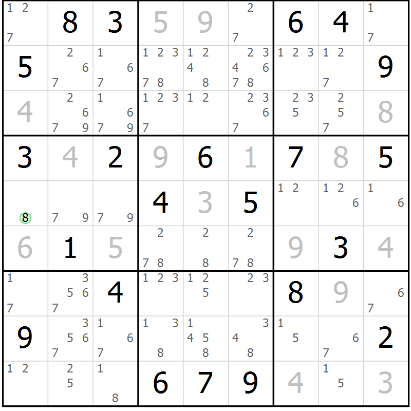 Position des candidats pour la solution de la Gr 111 page 114 du magazine de sudoku Giga sudoku niv 6-8 n° 016