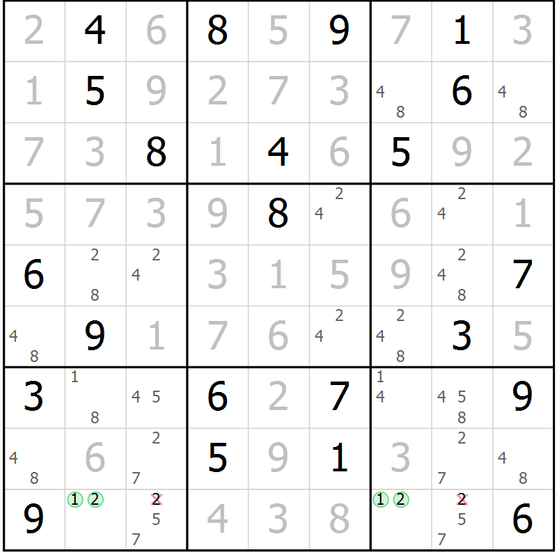 Position des candidats pour la solution de la Gr 112 page 115 du magazine de sudoku Giga sudoku niv 6-8 n° 016