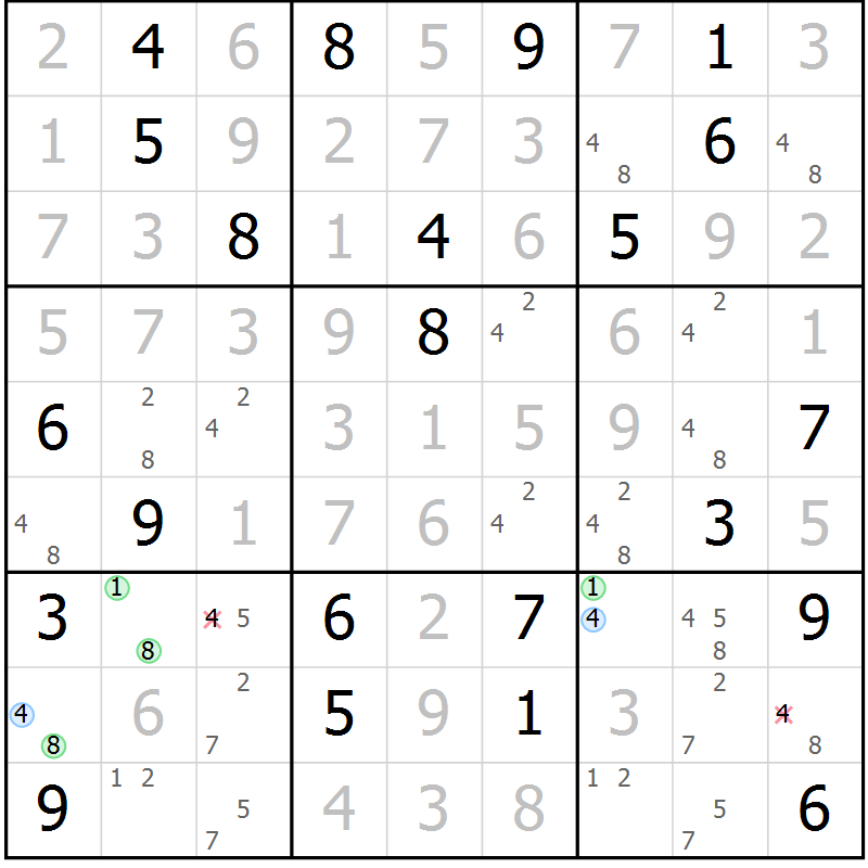 Position des candidats pour la solution de la Gr 112 page 115 du magazine de sudoku Giga sudoku niv 6-8 n° 016