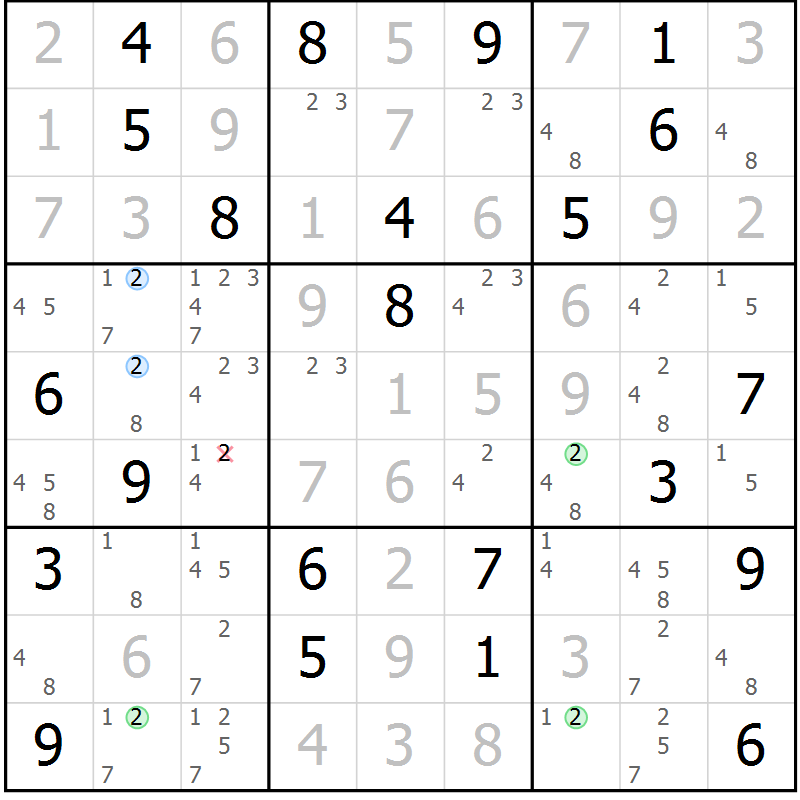 Position des candidats pour la solution de la Gr 112 page 115 du magazine de sudoku Giga sudoku niv 6-8 n° 016