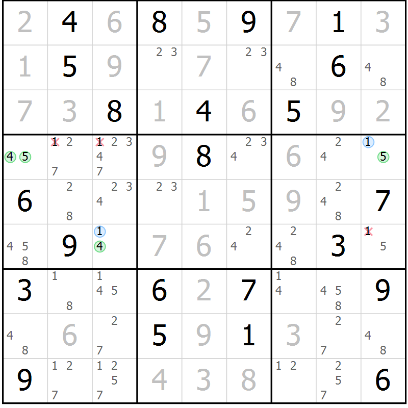 Position des candidats pour la solution de la Gr 112 page 115 du magazine de sudoku Giga sudoku niv 6-8 n° 016