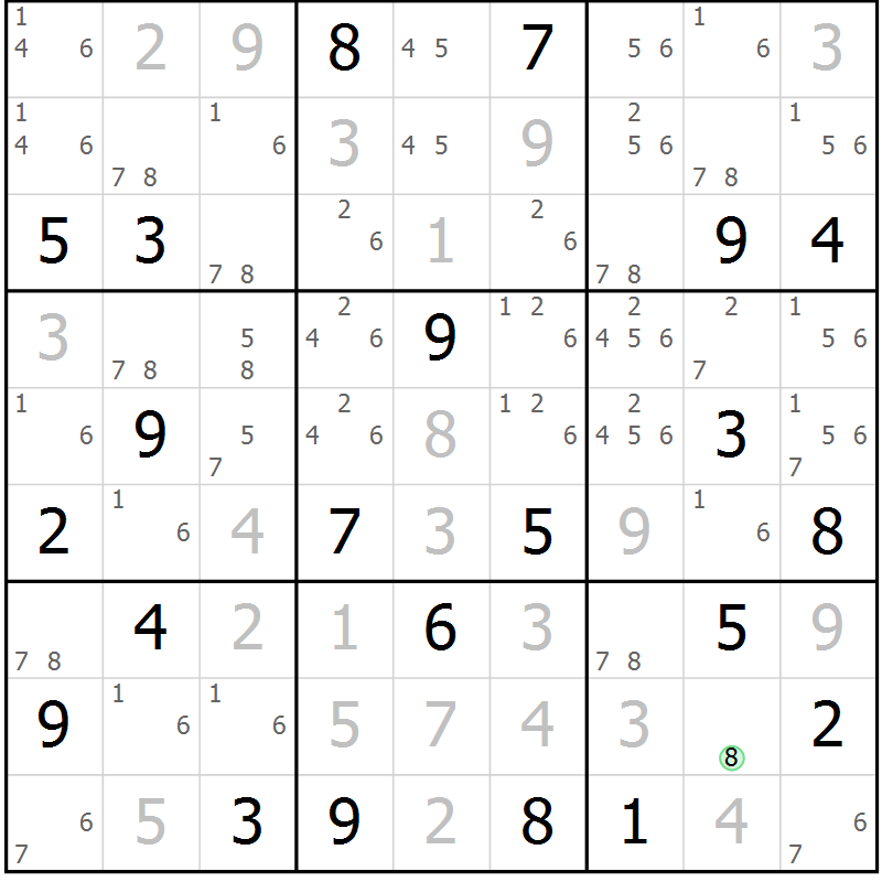 Position des candidats pour la solution de la Gr 113 page 116 du magazine de sudoku Giga sudoku niv 6-8 n° 016