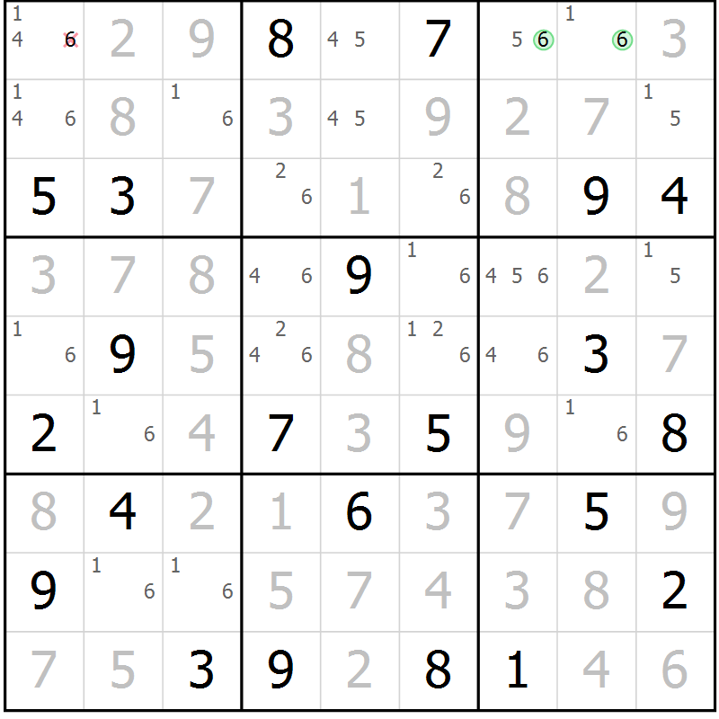 Position des candidats pour la solution de la Gr 113 page 116 du magazine de sudoku Giga sudoku niv 6-8 n° 016