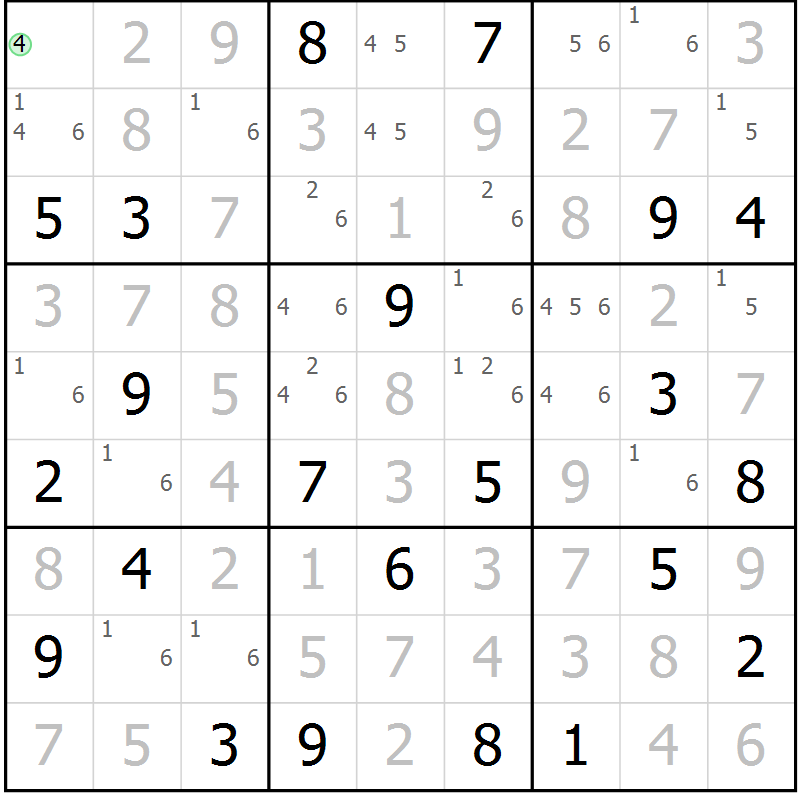 Position des candidats pour la solution de la Gr 113 page 116 du magazine de sudoku Giga sudoku niv 6-8 n° 016