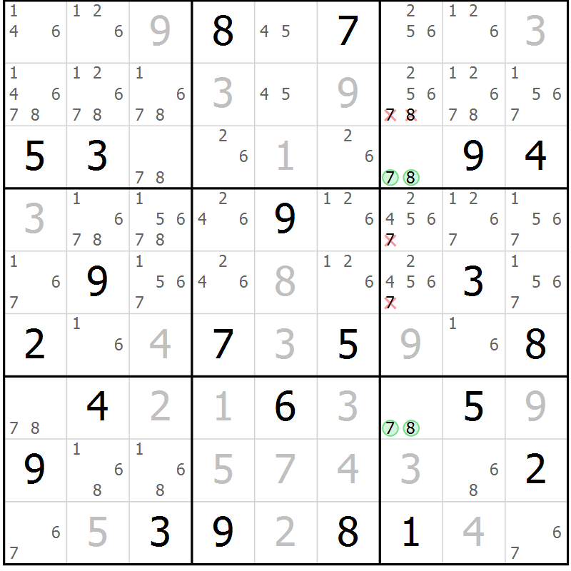 Position des candidats pour la solution de la Gr 113 page 116 du magazine de sudoku Giga sudoku niv 6-8 n° 016