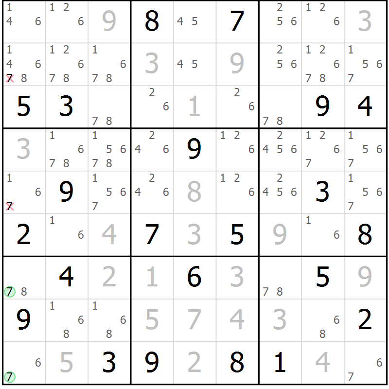 Position des candidats pour la solution de la Gr 113 page 116 du magazine de sudoku Giga sudoku niv 6-8 n° 016