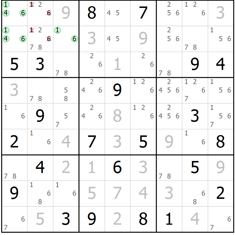 Position des candidats pour la solution de la Gr 113 page 116 du magazine de sudoku Giga sudoku niv 6-8 n° 016