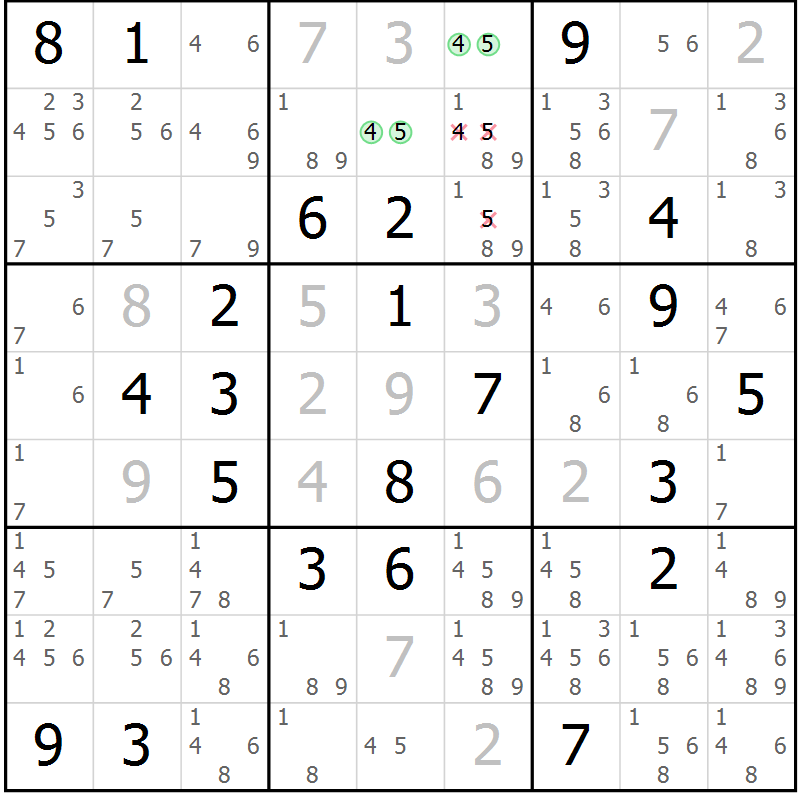 Position des candidats pour la solution de la Gr 114 page 117 du magazine de sudoku Giga sudoku niv 6-8 n° 016