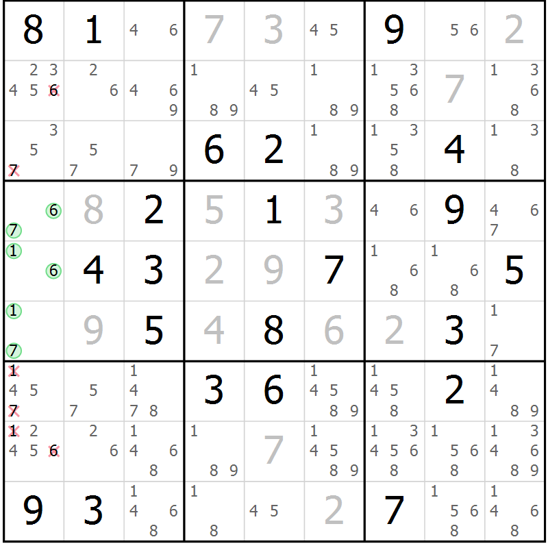 Position des candidats pour la solution de la Gr 114 page 117 du magazine de sudoku Giga sudoku niv 6-8 n° 016