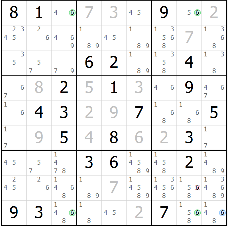 Position des candidats pour la solution de la Gr 114 page 117 du magazine de sudoku Giga sudoku niv 6-8 n° 016