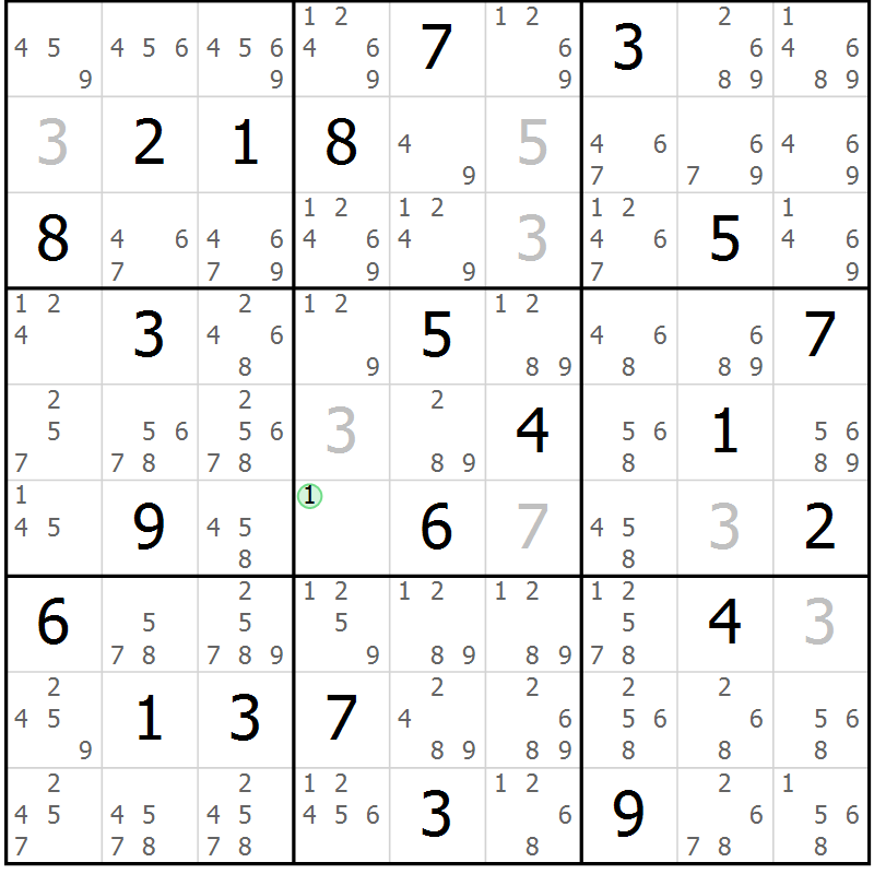 Position des candidats pour la solution de la Gr 115 page 118 du magazine de sudoku Giga sudoku niv 6-8 n° 016
