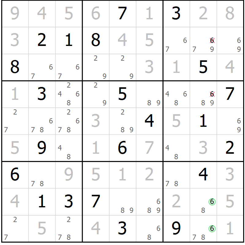 Position des candidats pour la solution de la Gr 115 page 118 du magazine de sudoku Giga sudoku niv 6-8 n° 016