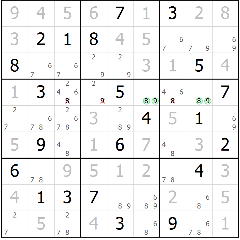 Position des candidats pour la solution de la Gr 115 page 118 du magazine de sudoku Giga sudoku niv 6-8 n° 016