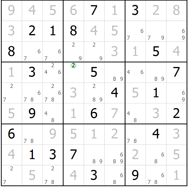 Position des candidats pour la solution de la Gr 115 page 118 du magazine de sudoku Giga sudoku niv 6-8 n° 016
