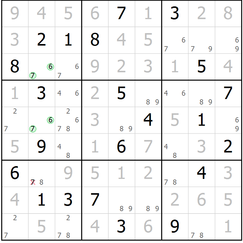 Position des candidats pour la solution de la Gr 115 page 118 du magazine de sudoku Giga sudoku niv 6-8 n° 016