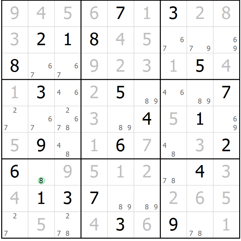 Position des candidats pour la solution de la Gr 115 page 118 du magazine de sudoku Giga sudoku niv 6-8 n° 016