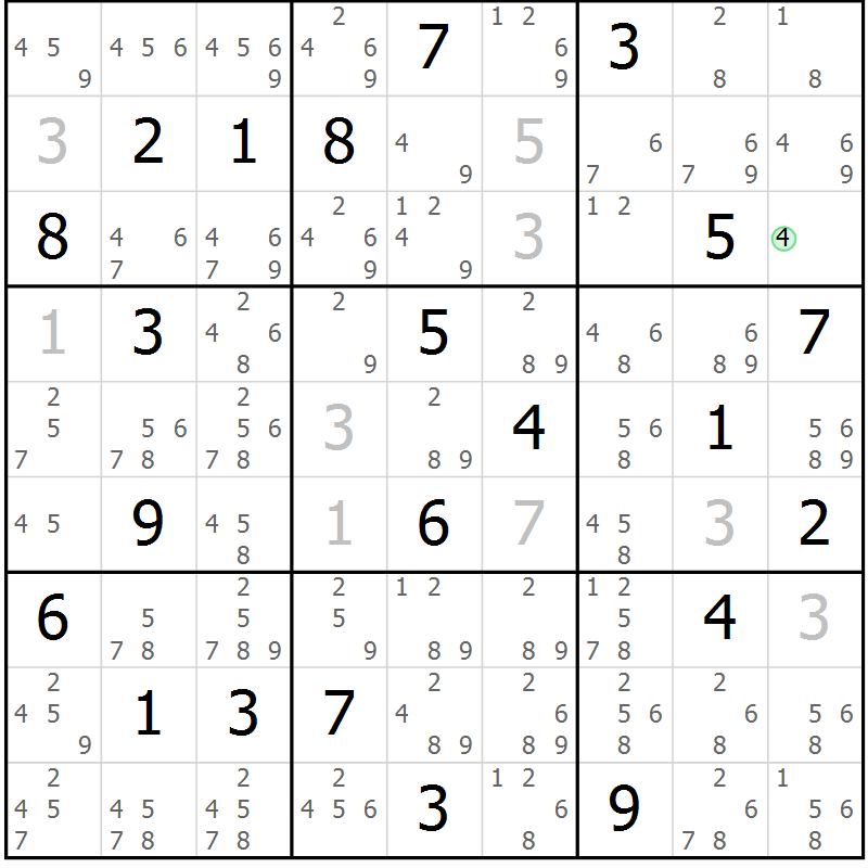 Position des candidats pour la solution de la Gr 115 page 118 du magazine de sudoku Giga sudoku niv 6-8 n° 016