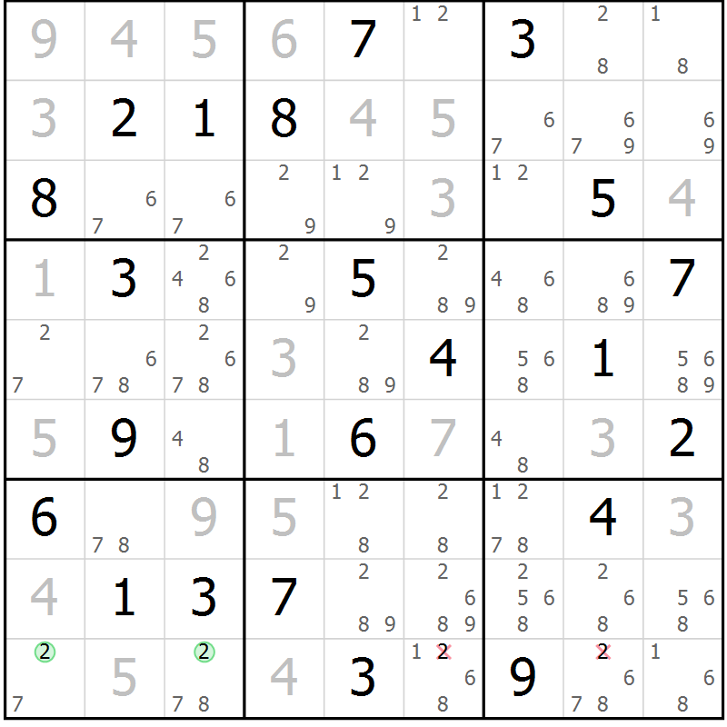 Position des candidats pour la solution de la Gr 115 page 118 du magazine de sudoku Giga sudoku niv 6-8 n° 016