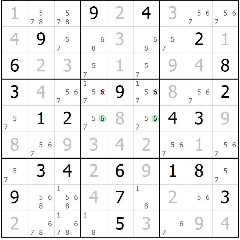 Position des candidats pour la solution de la Gr 117 page 120 du magazine de sudoku Giga sudoku niv 6-8 n° 016