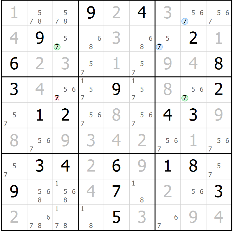 Position des candidats pour la solution de la Gr 117 page 120 du magazine de sudoku Giga sudoku niv 6-8 n° 016