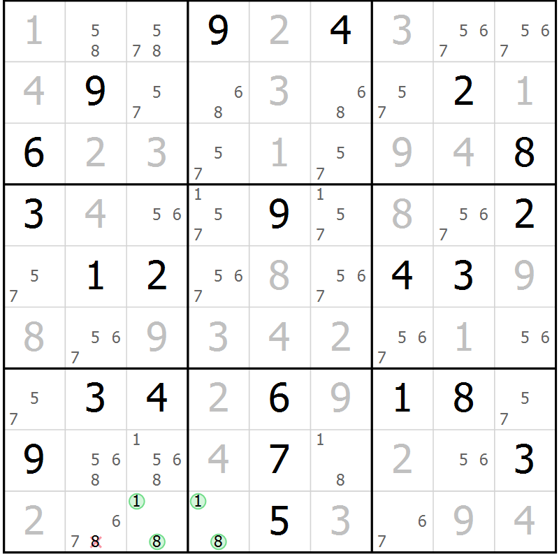 Position des candidats pour la solution de la Gr 117 page 120 du magazine de sudoku Giga sudoku niv 6-8 n° 016