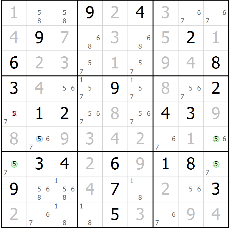 Position des candidats pour la solution de la Gr 117 page 120 du magazine de sudoku Giga sudoku niv 6-8 n° 016