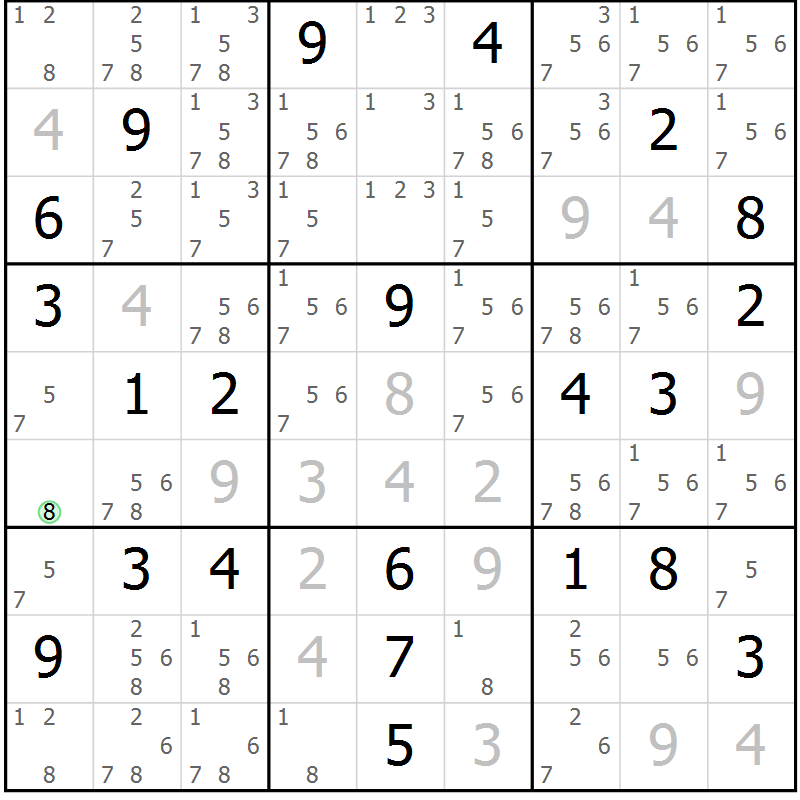 Position des candidats pour la solution de la Gr 117 page 120 du magazine de sudoku Giga sudoku niv 6-8 n° 016
