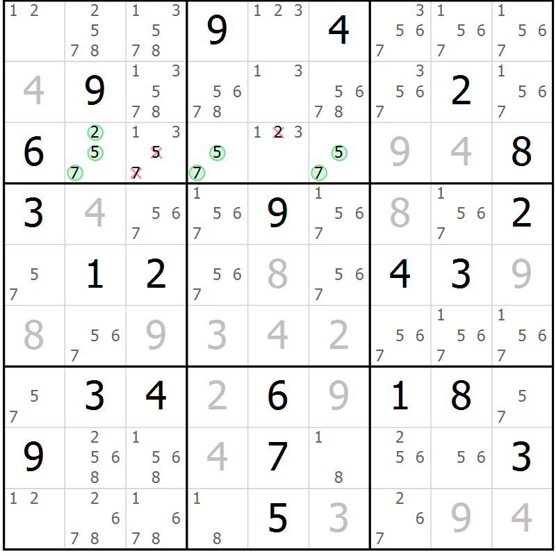 Position des candidats pour la solution de la Gr 117 page 120 du magazine de sudoku Giga sudoku niv 6-8 n° 016