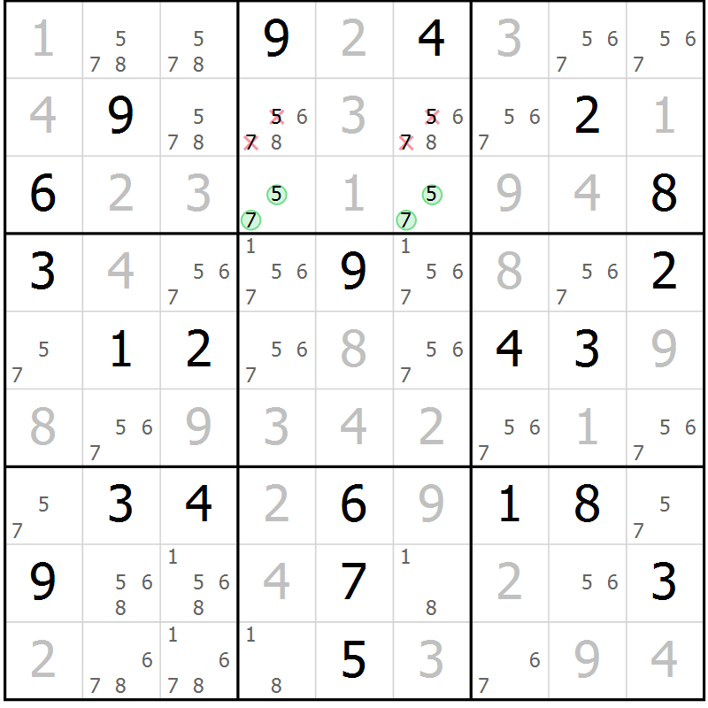 Position des candidats pour la solution de la Gr 117 page 120 du magazine de sudoku Giga sudoku niv 6-8 n° 016