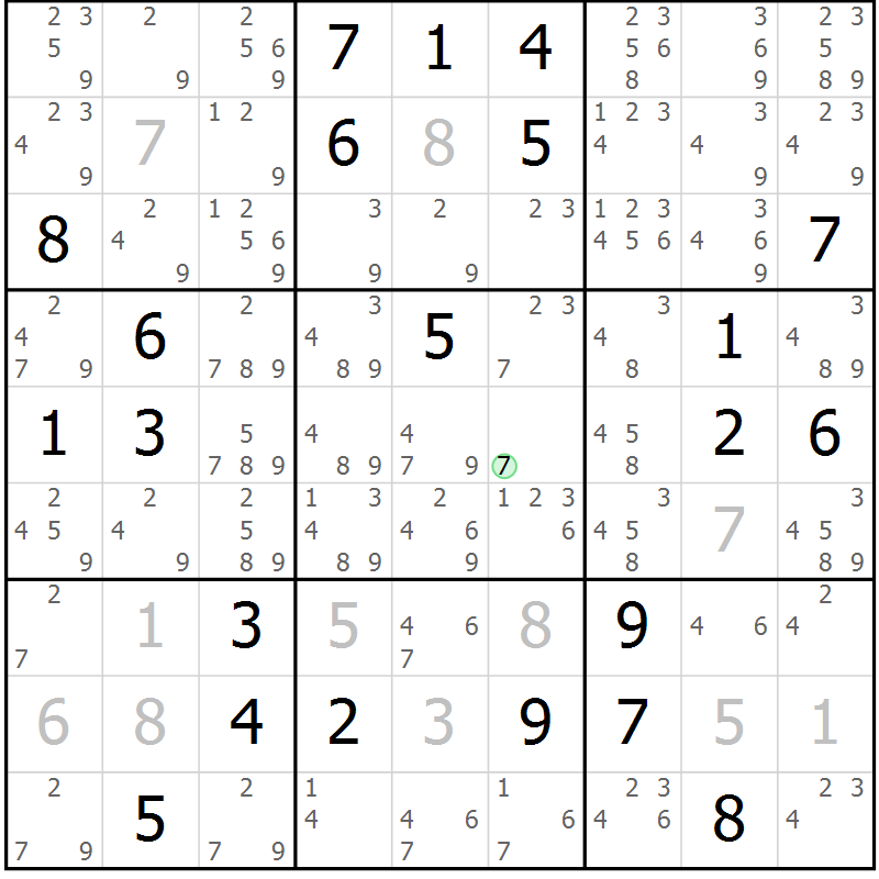Position des candidats pour la solution de la Gr 118 page 121 du magazine de sudoku Giga sudoku niv 6-8 n° 016