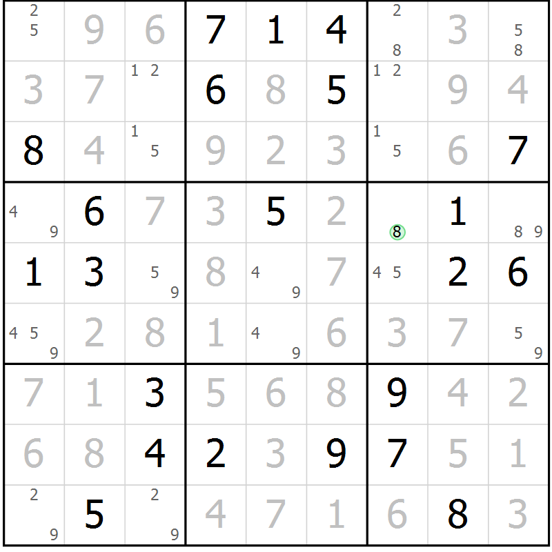 Position des candidats pour la solution de la Gr 118 page 121 du magazine de sudoku Giga sudoku niv 6-8 n° 016