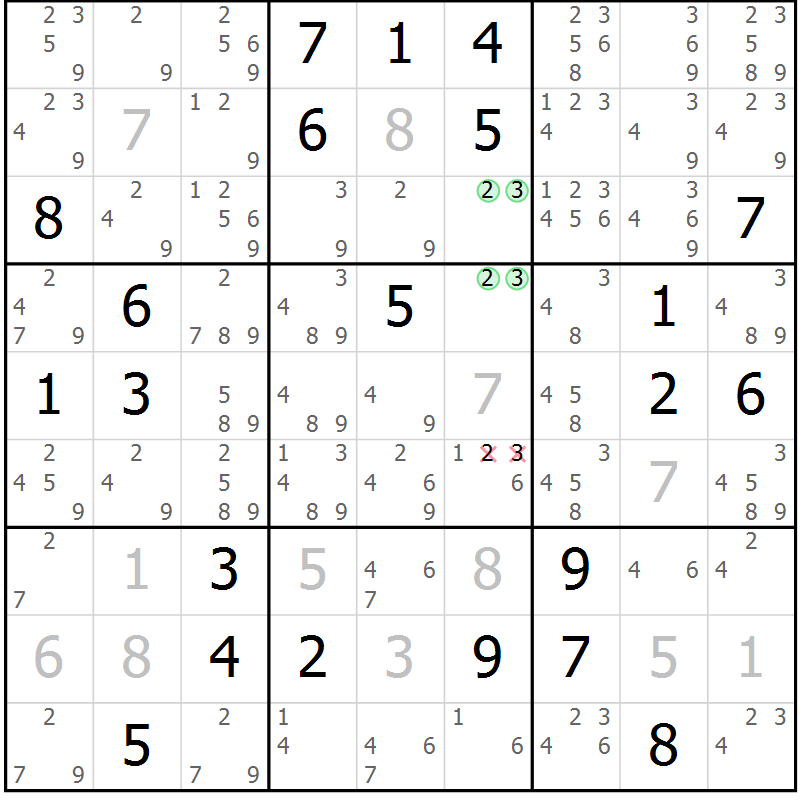 Position des candidats pour la solution de la Gr 118 page 121 du magazine de sudoku Giga sudoku niv 6-8 n° 016