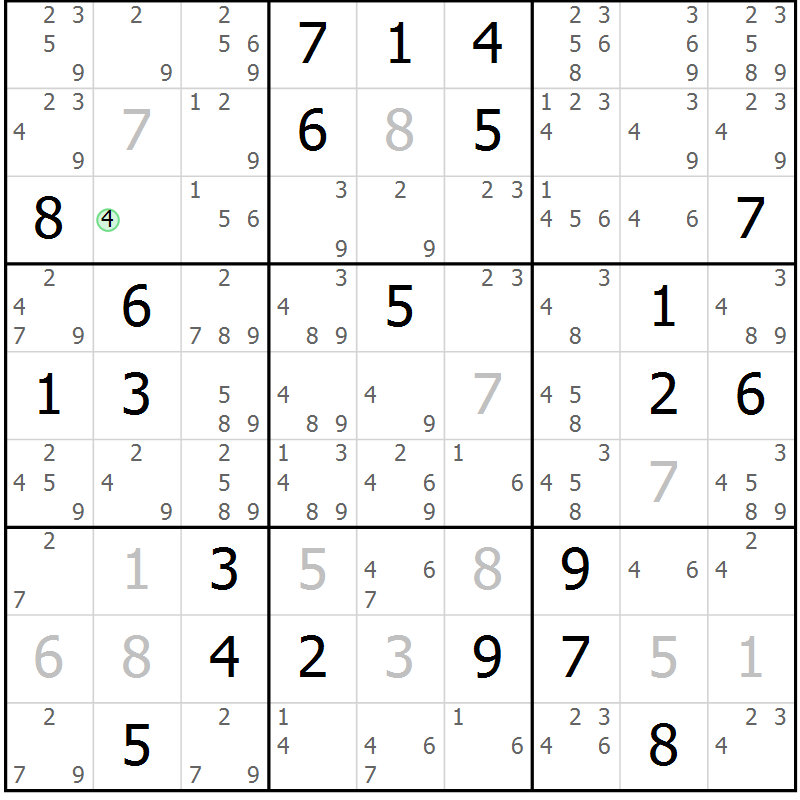 Position des candidats pour la solution de la Gr 118 page 121 du magazine de sudoku Giga sudoku niv 6-8 n° 016