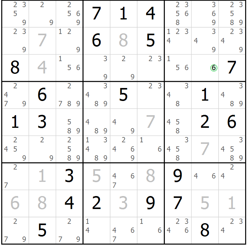 Position des candidats pour la solution de la Gr 118 page 121 du magazine de sudoku Giga sudoku niv 6-8 n° 016