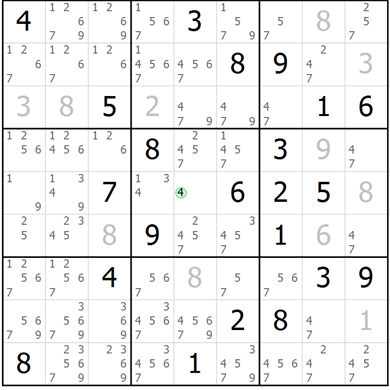 Position des candidats pour la solution de la Gr 119 page 122 du magazine de sudoku Giga sudoku niv 6-8 n° 016